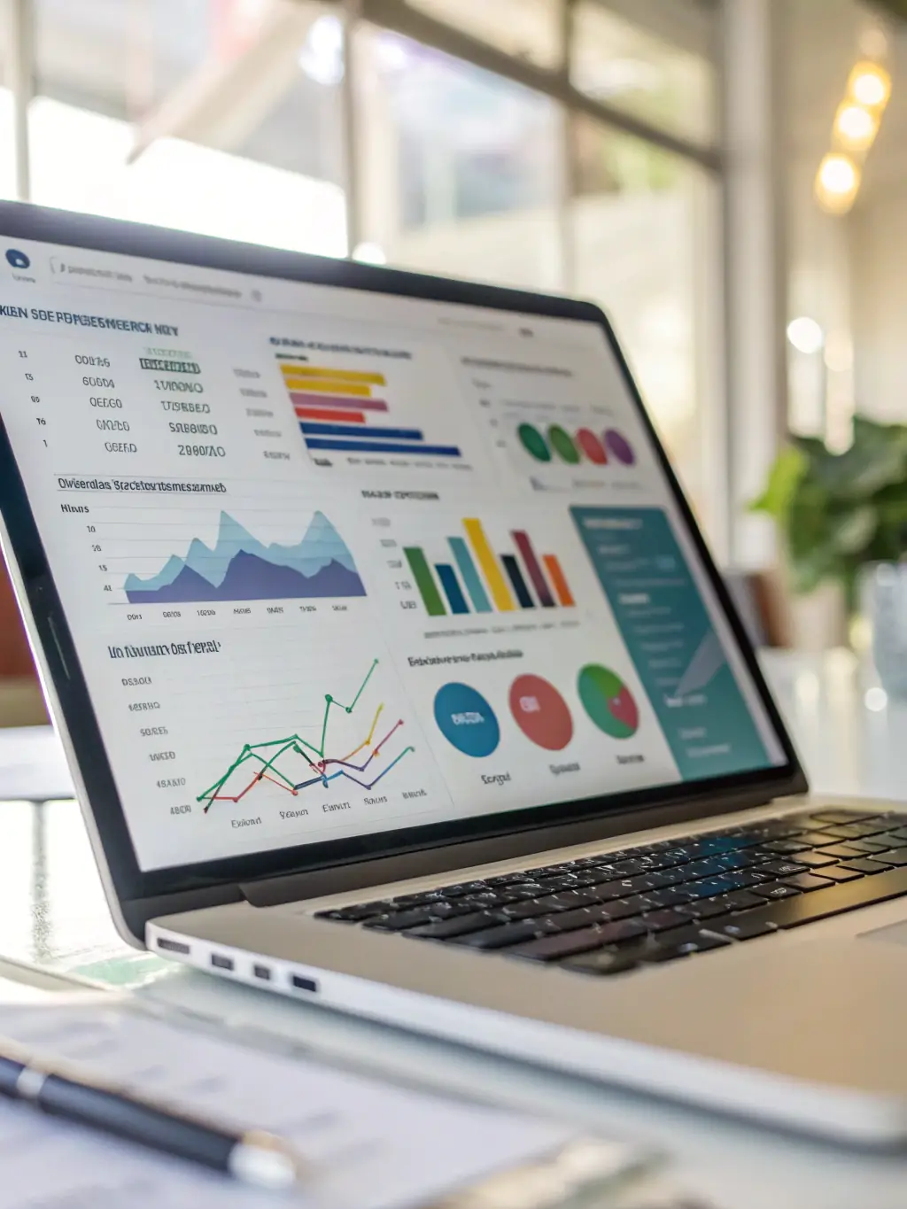 A close-up shot of a data analytics dashboard displaying various marketing metrics and trends, emphasizing the use of data-driven insights.